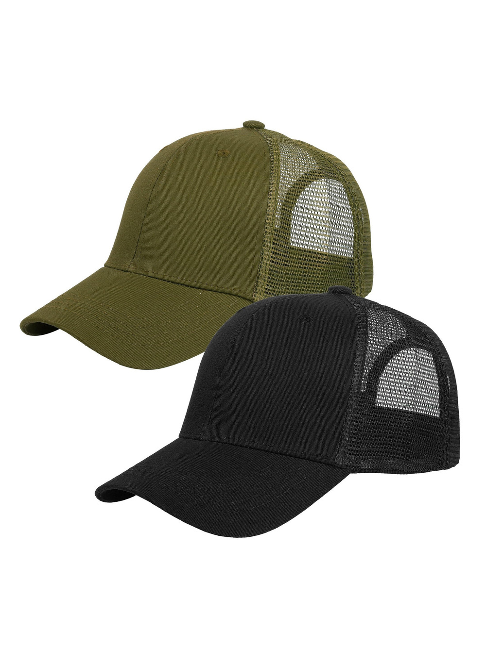 Trucker Hat Baseball Cap Structured Plain | 2 Pack, Black, Army Green | Size OS